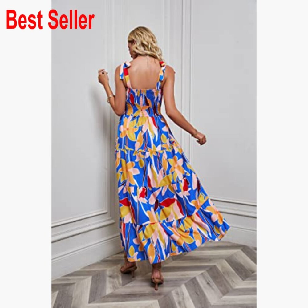 Polyester Spaghetti Strap Square Neck Ruffle Maxi… - image 3